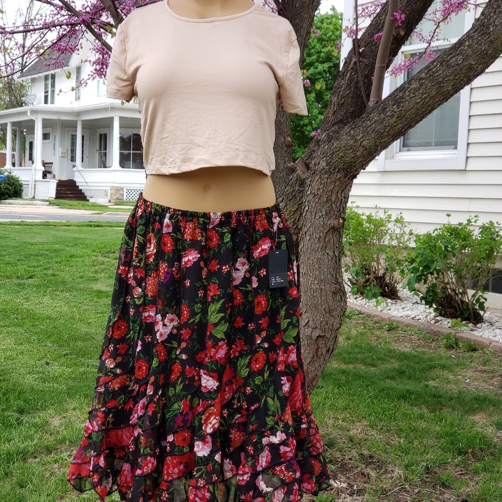 DIMRI L Maxi Skirt Ruffle Bottom Lined Tex…